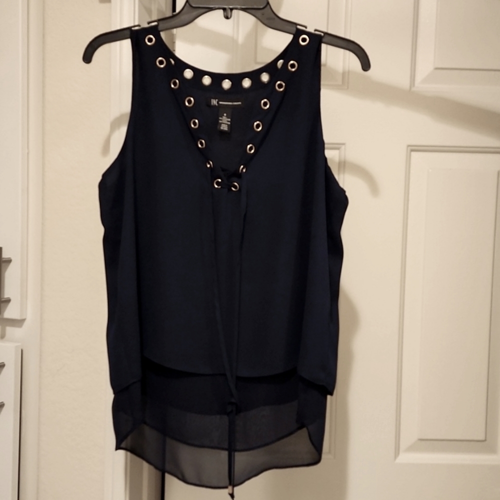 INC Navy Blue Sleeveless Blouse Size 8